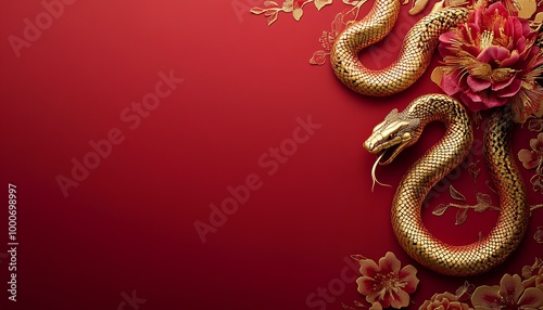 luxury red and gold chinese snake new year background with copy space for text, snake year photo