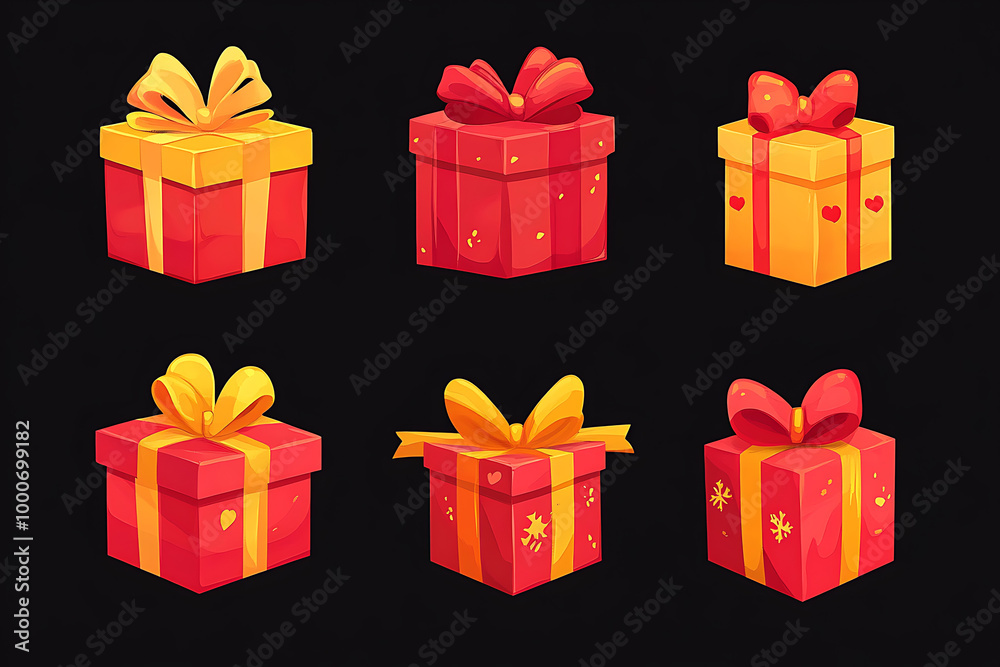 A collection of colorful gift boxes with bows, perfect for celebrations and special occasions. A collection of colorful gift boxes with bows, perfect for celebrations and special occasions.