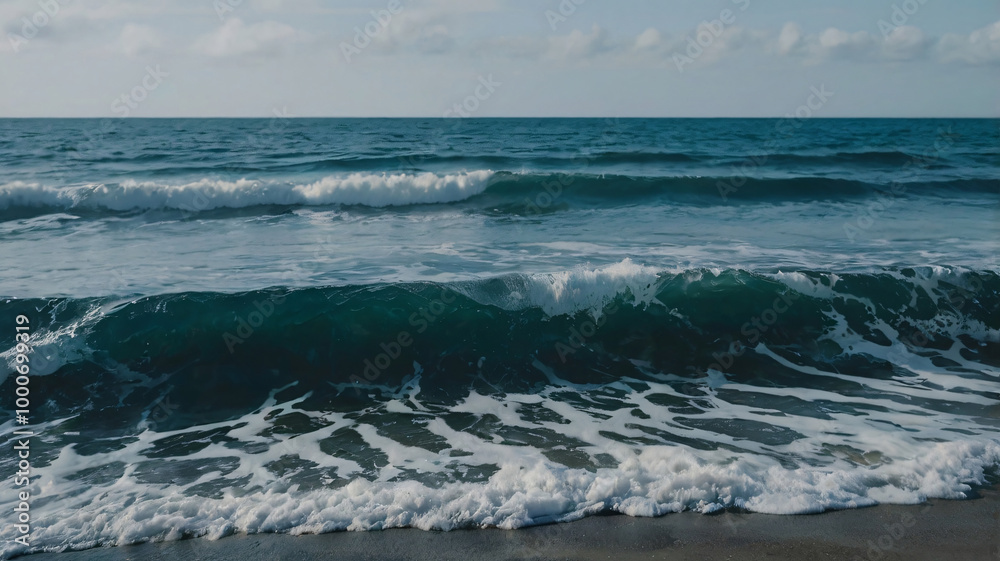 Rough waves crushing along seashore with the cloudy sky cover image. Nature seascape background design for copy space. Rough waves crushing along seashore with the cloudy sky cover image. Nature seascape background design for copy space.