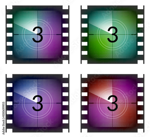 Film strip countdown movie number cinema vintage vector old frame illustration