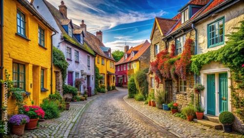 Fototapeta Naklejka Na Ścianę i Meble -  A picturesque village with cobblestone streets and colorful houses, village, rural, small town, community