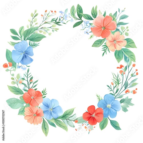 Watercolor wildflower wreath, in dark red and light beige, on a white background. Clipart