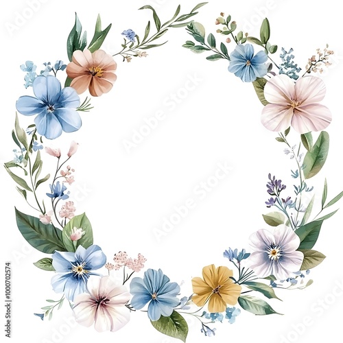 Watercolor wildflower wreath, in dark red and light beige, on a white background. Clipart