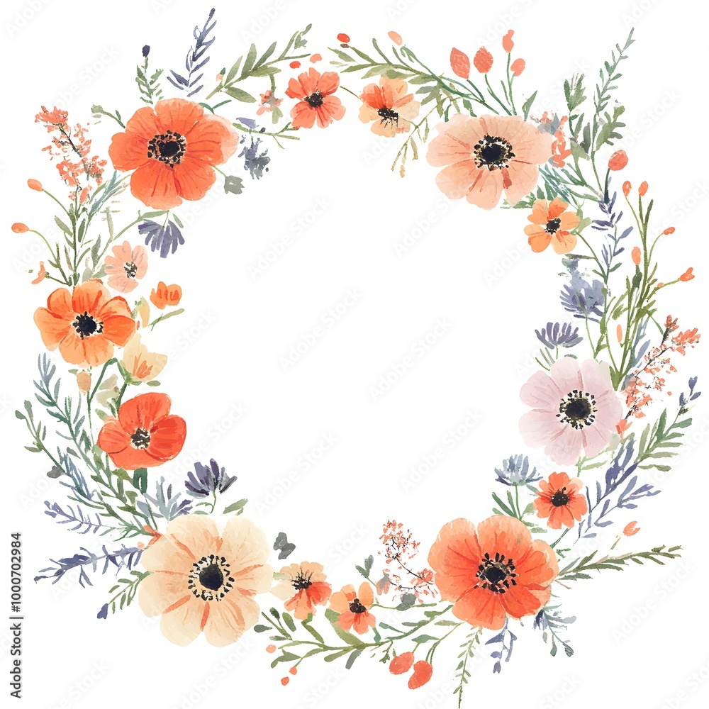 Watercolor wildflower wreath, in dark red and light beige, on a white background. Clipart Watercolor wildflower wreath, in dark red and light beige, on a white background. Clipart