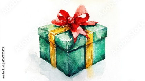 Beautifully wrapped green gift box with red ribbon, perfect for special occasions, capturing the essence of celebration and joy