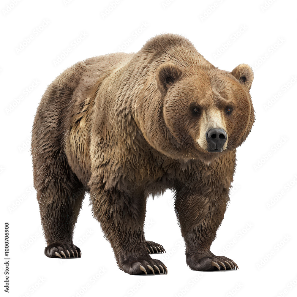 Fototapeta premium Grizzly Bear Standing in 3D Element Design Isolate on a White Background Transparent Background