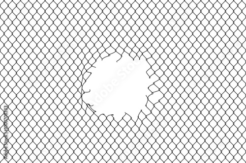 Broken wire mesh fence background