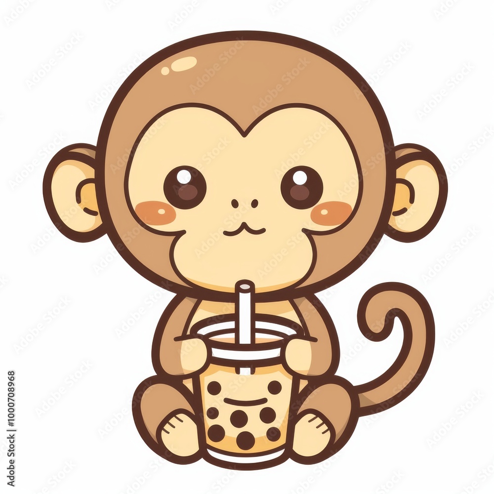 cute monkey drinking boba milk tea cartoon vector icon illustration cute monkey drinking boba milk tea cartoon vector icon illustration