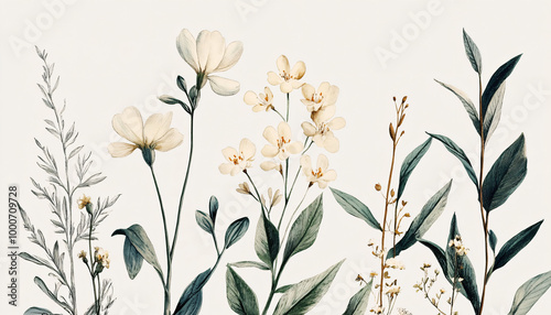 Hand-drawn vintage illustrations of different plant species, paired with soft, muted colors for a calming and artistic vibe