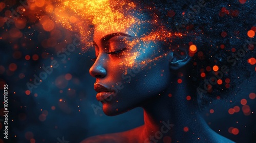 Ethereal portrait with cosmic sparkles and vibrant colors