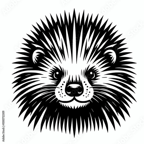 Vector outline shape illustration of a porcupine on a white background