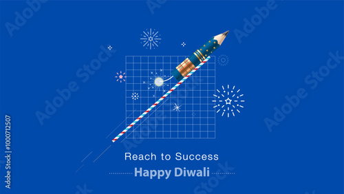Happy Diwali. Creative concept with crackers rocket, firework, sparkle, graph and pencil.