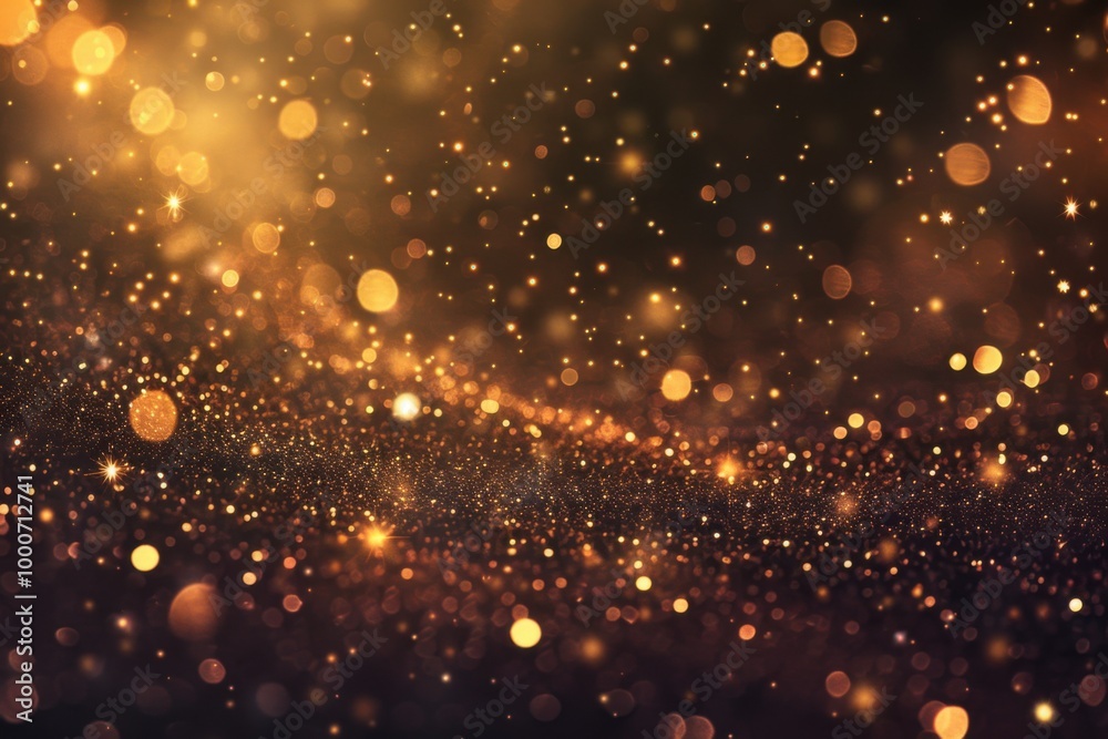 Fototapeta premium Golden bokeh and shimmering glitter lights with festive sparkle and warm glowing particles
