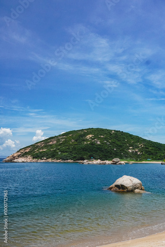 The beautiful view of the island and the ocean in the summer from Lamma island hiking trail from Sok Kwu Wan and Ling Kok Shan photo