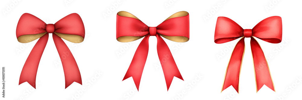 Elegant red bows with golden accents, perfect for gift wrapping or festive decorations, adding touch of charm and celebration to any occasion Elegant red bows with golden accents, perfect for gift wrapping or festive decorations, adding touch of charm and celebration to any occasion