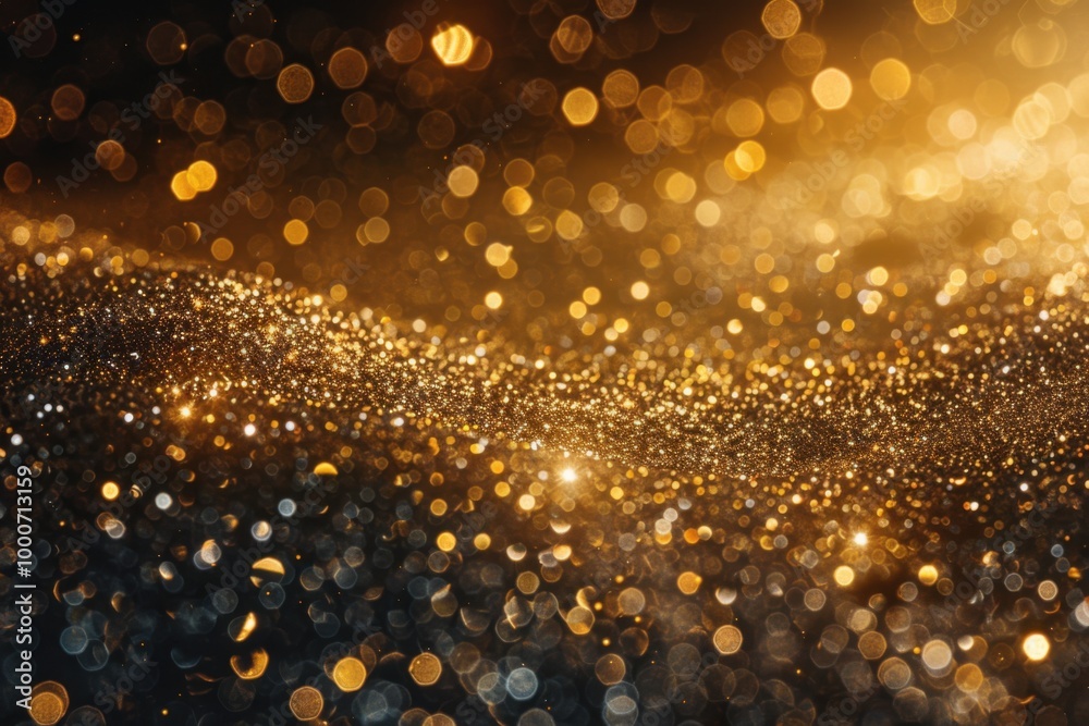 Golden bokeh and shimmering glitter lights with festive sparkle and warm glowing particles Golden bokeh and shimmering glitter lights with festive sparkle and warm glowing particles