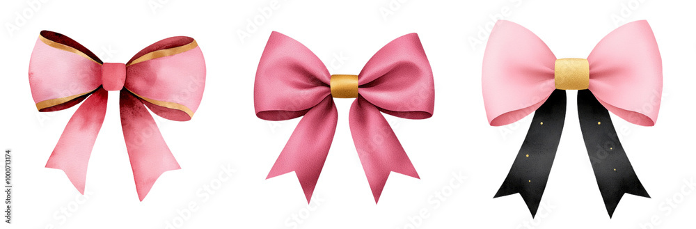 Elegant pink and black decorative bows with various styles and textures, perfect for gifts or festive occasions. These bows add charming touch to any presentation