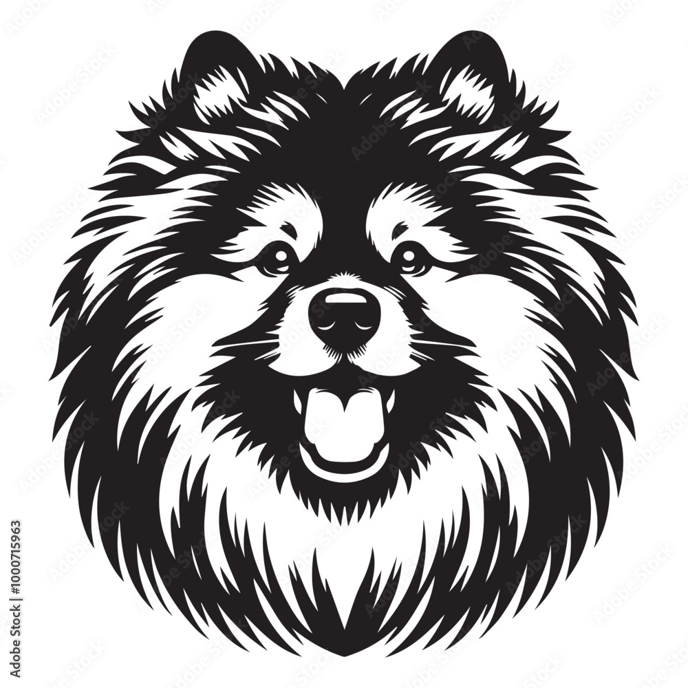 Keeshond Dog Face Clipart Design - Dog Face Logo - Keeshond Vector illustration in black and white Keeshond Dog Face Clipart Design - Dog Face Logo - Keeshond Vector illustration in black and white