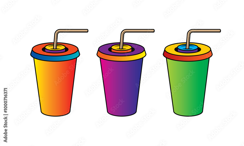 Fast food plastic cup with straw. Hot or cold drink. Original vector illustration in vintage style. Fast food plastic cup with straw. Hot or cold drink. Original vector illustration in vintage style.