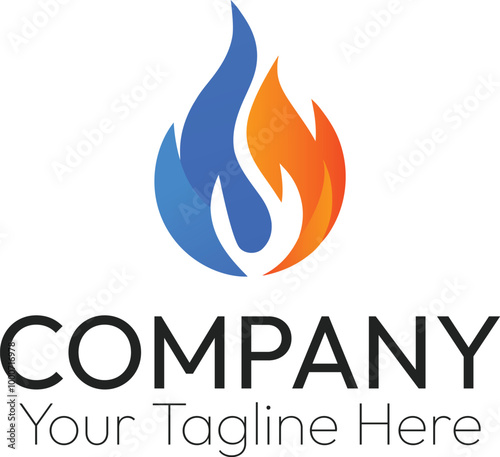 Energy Flame Logo, Fire and Water Logo, Abstract Energy Logo, Dual Flame Logo, Modern Energy Icon