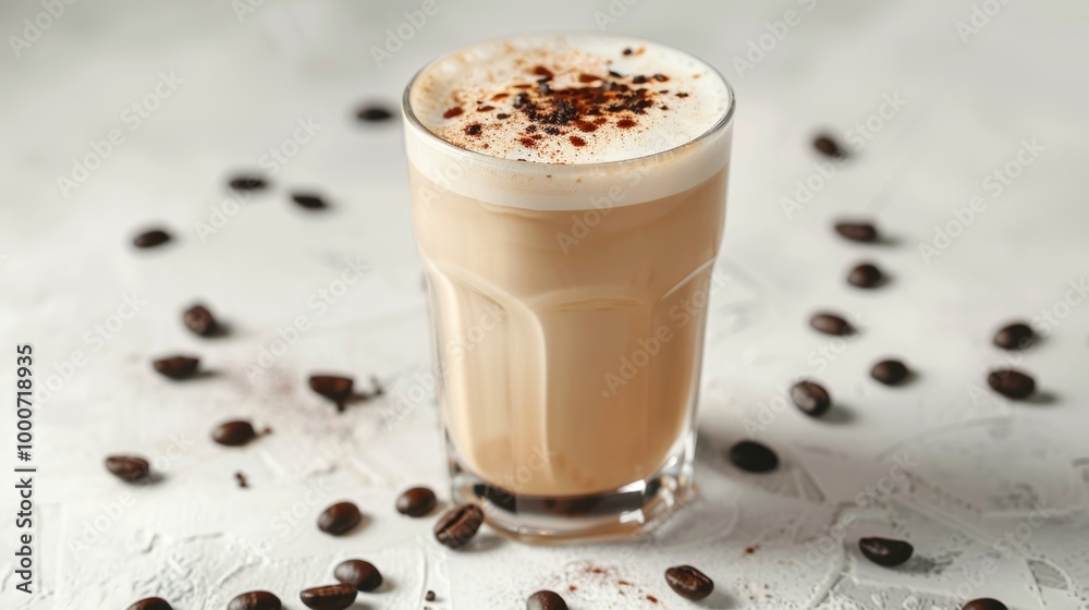 frothy coffee drink with coffee beans frothy coffee drink with coffee beans