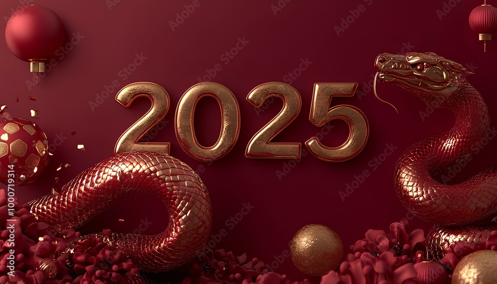 2025 with chinese style. luxury red and gold chinese snake new year ...
