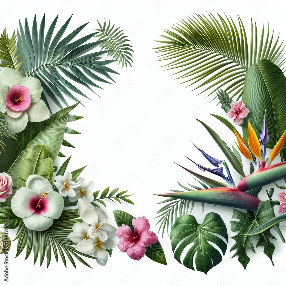 FramFrame of tropical leaves and flowers for text and designe of Tropical Leaves and Flowers FramFrame of tropical leaves and flowers for text and designe of Tropical Leaves and Flowers