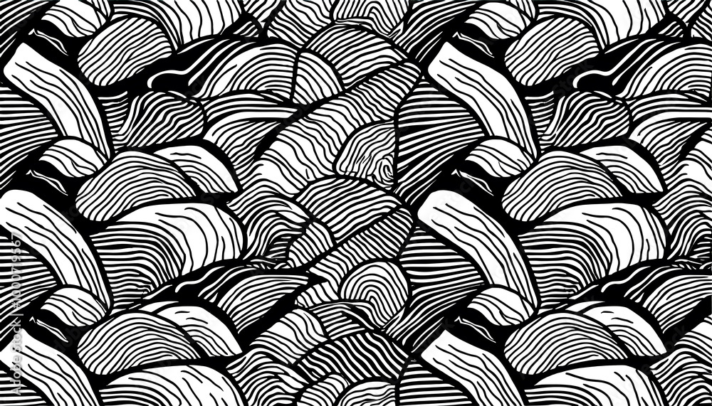 Abstract black and white wave seamless pattern illustration. Vintage Asian ocean water background. Seamless pattern of swirls of waves, peaks of mountains. Brush-drawn wave seamless pattern. Abstract black and white wave seamless pattern illustration. Vintage Asian ocean water background. Seamless pattern of swirls of waves, peaks of mountains. Brush-drawn wave seamless pattern.