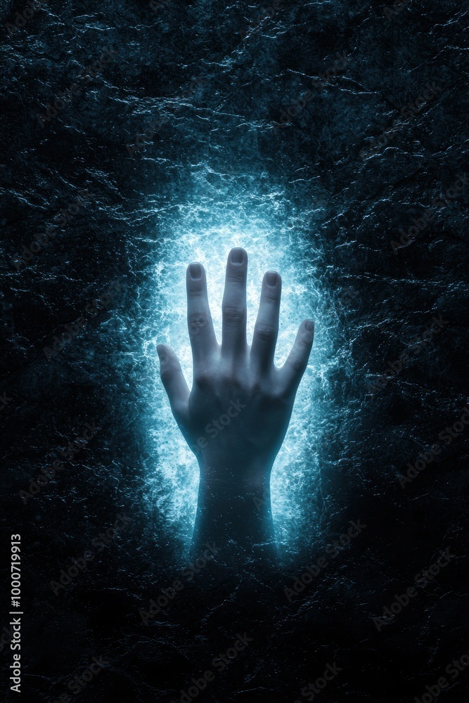 Mysterious hand emerging from dark water Mysterious hand emerging from dark water