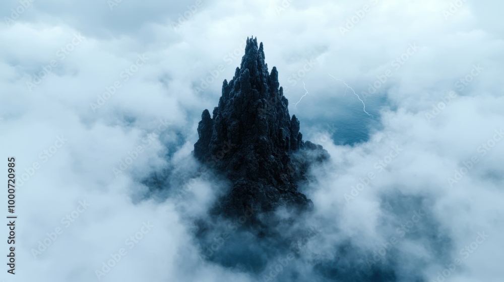 Dramatic mountain peak piercing through the clouds Dramatic mountain peak piercing through the clouds