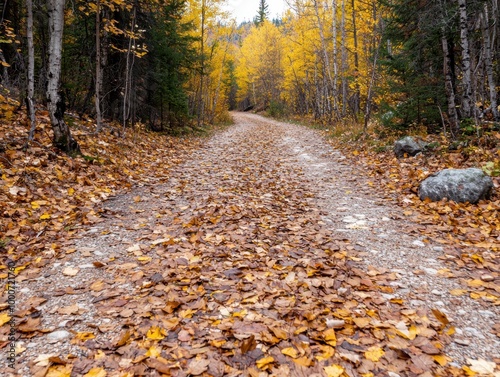 Scenic autumn forest path with fallen leaves