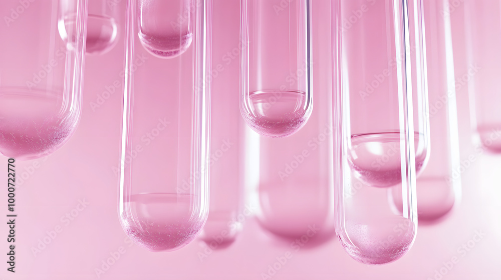 Floating glass tubes on a pink background.