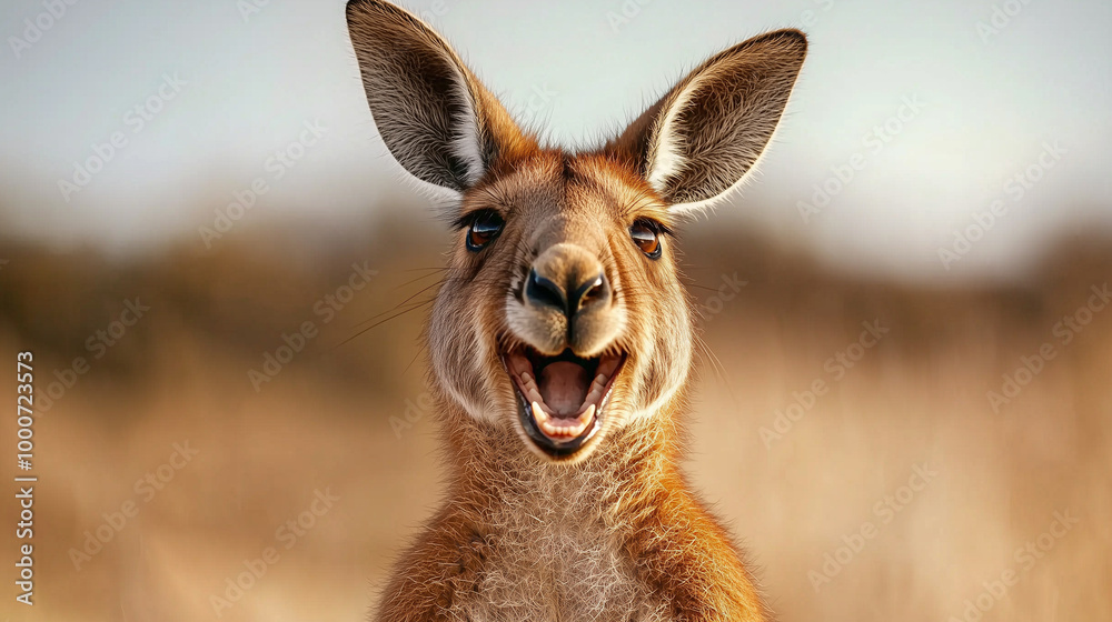 Fototapeta premium Playful Kangaroo Smiling and Showing Its Teeth