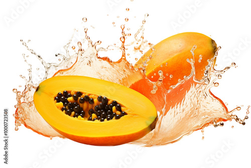 Juicy papaya with water splash