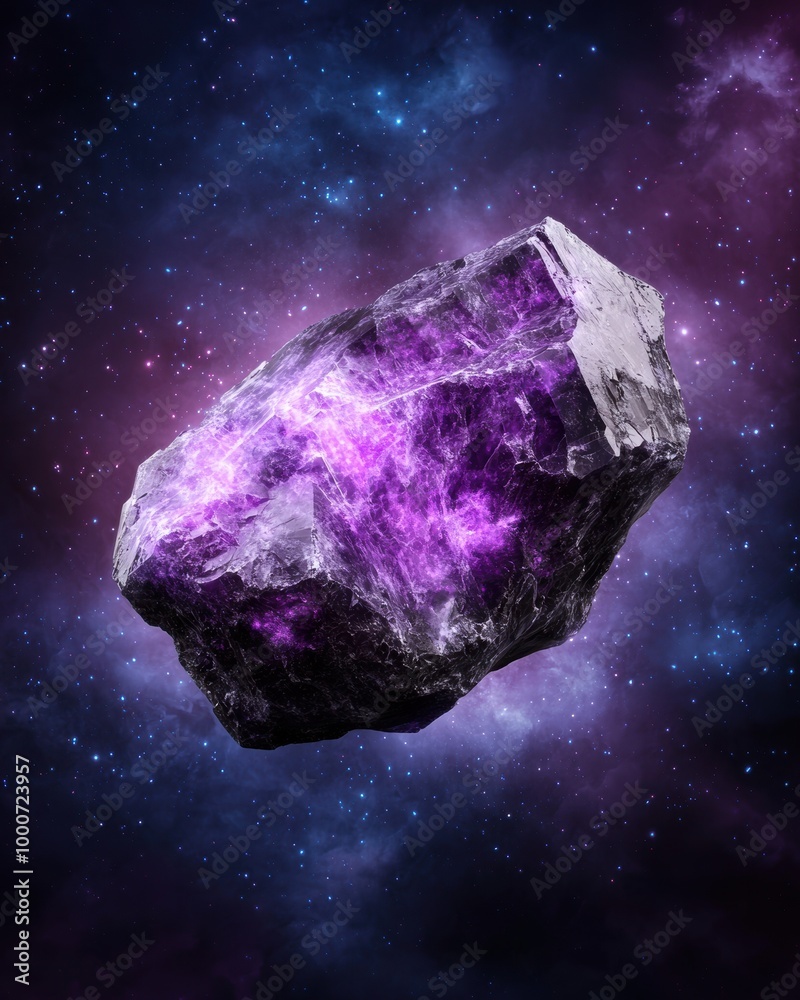 Cosmic amethyst crystal floating in space Cosmic amethyst crystal floating in space