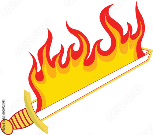 sword logo design with vector flame fire icon