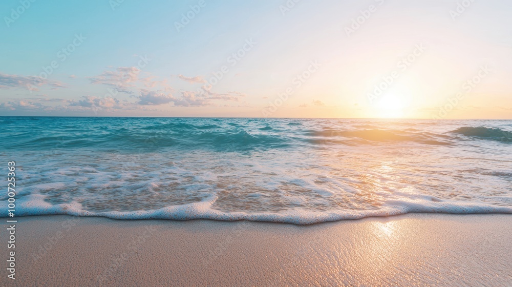 Fototapeta premium Serene ocean sunset over sandy beach