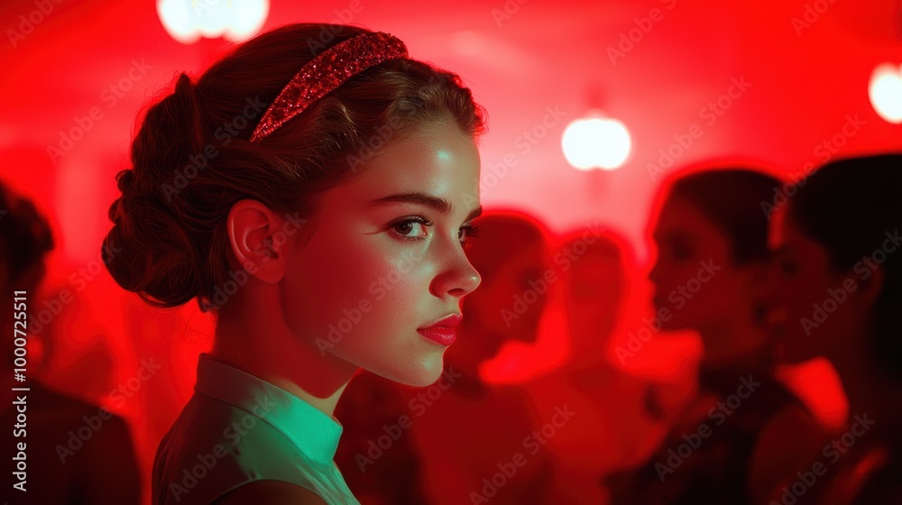 Glamorous woman with red lights Glamorous woman with red lights