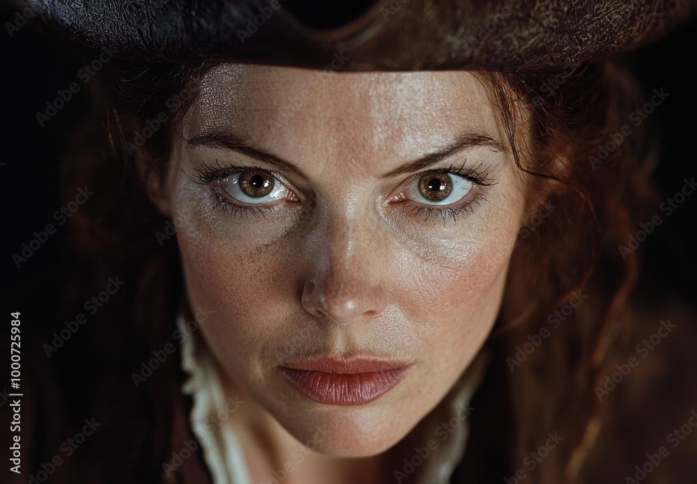 Intense gaze of a woman with striking eyes Intense gaze of a woman with striking eyes