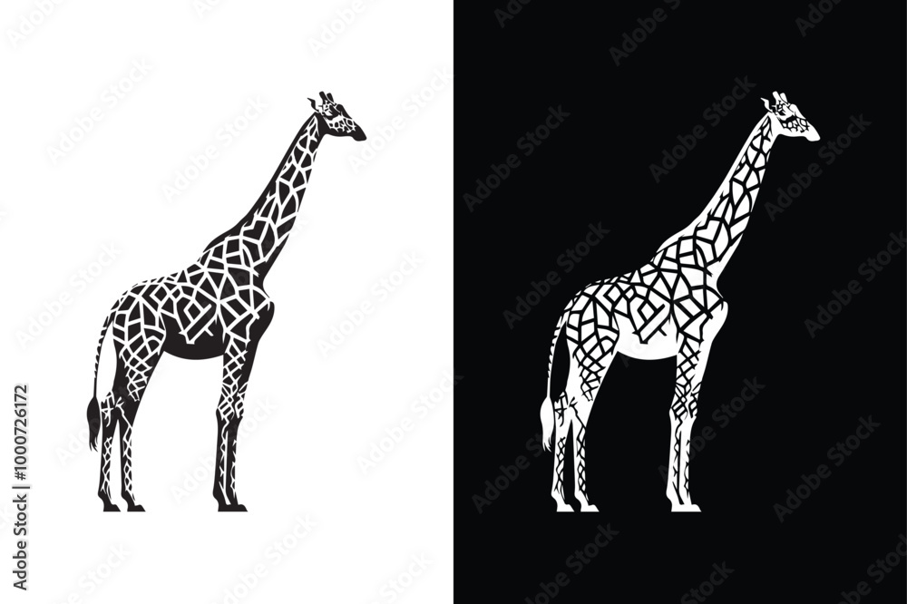 Obraz premium Giraffe silhouette vector icon with black and white background.