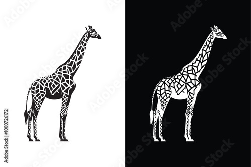 Giraffe silhouette vector icon with black and white background. photo