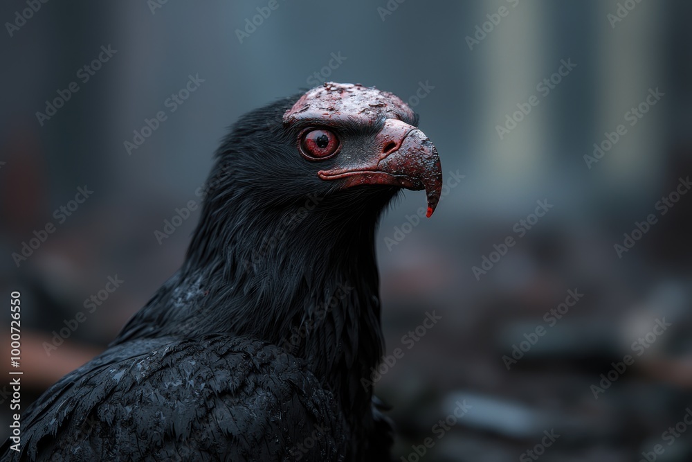 Close-up of a dark feathered bird with a distinctive red beak Close-up of a dark feathered bird with a distinctive red beak