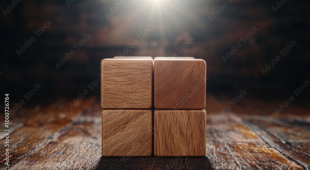 Wooden cubes on a rustic wooden surface