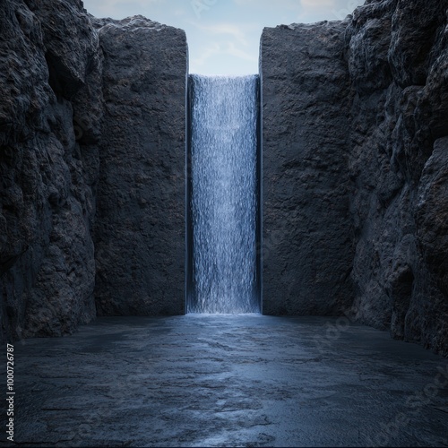 Dramatic waterfall cascading through rocky canyon