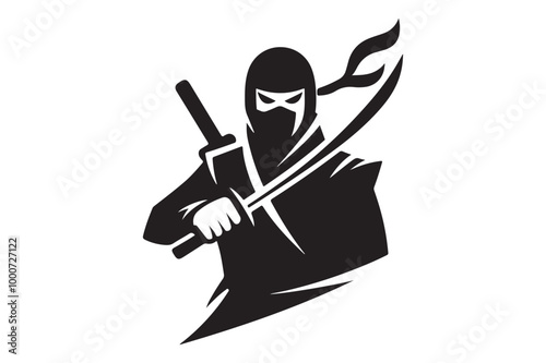 Black Ninja Silhouette Vector Graphic