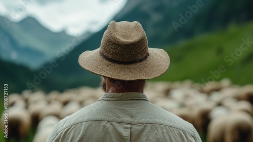 Hiker exploring scenic mountain landscape photo