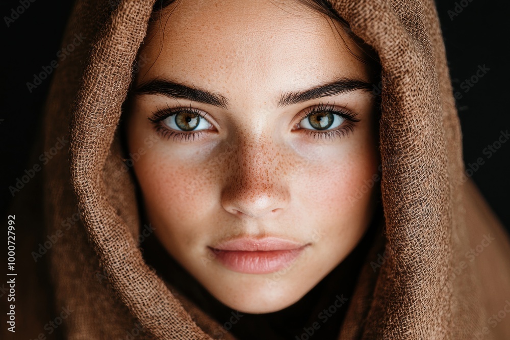 Mysterious woman in hooded cloak Mysterious woman in hooded cloak