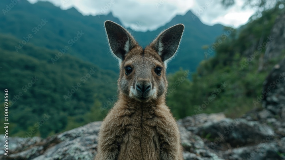 Fototapeta premium curious mountain kangaroo in natural habitat