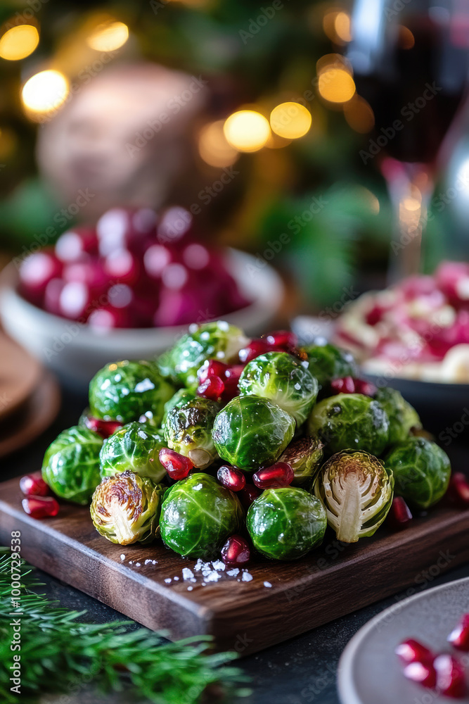 Obraz premium Caramelised Brussels sprouts with fried bacon and fried potatoes. AI generative.