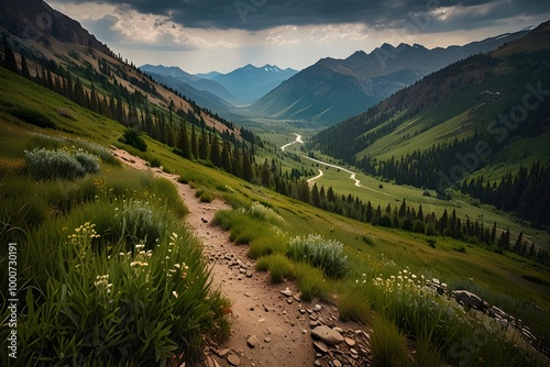 Timpanogos hiking trail landscape views in Uinta Wasatch Cache National Forest Generative AI photo